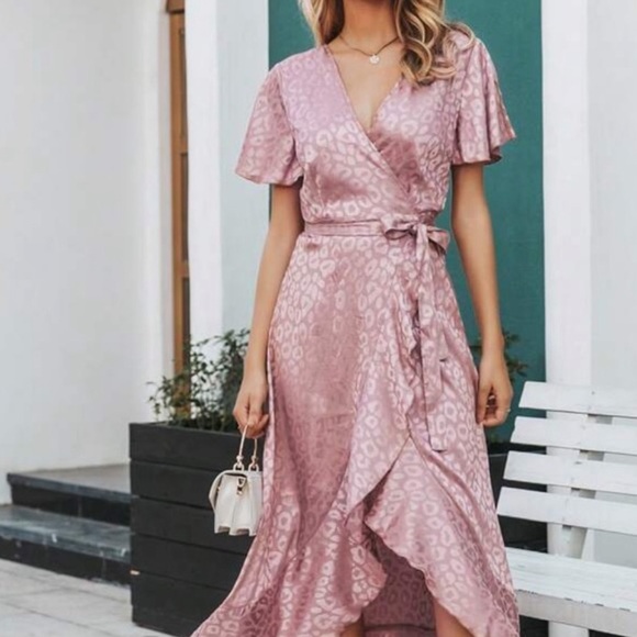 Luxe plus size leopard print jacquard satin wrap maxi dress. Gently worn once. - Picture 3 of 4